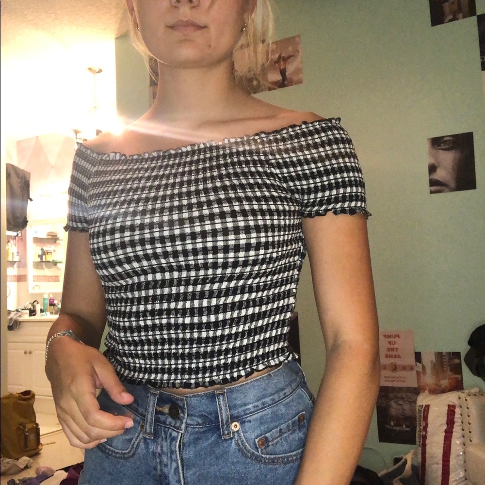 Gingham Off the Shoulder Top